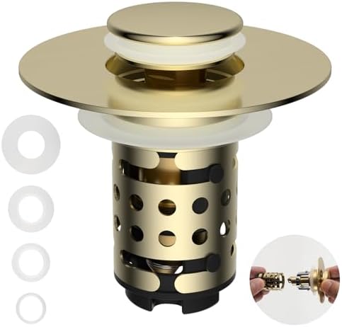 Universal Bathroom Sink Drain Stopper Hair Catcher, Brushed Gold by Greatcomfortathome