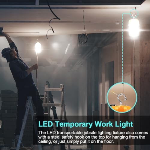 150W LED Temporary Work Light 22500LM 360° Lighting ETL Listed 10' Cable with 120V Plug Portable Hanging Construction Work Lights with ON/Off Switch for Job Site Warehouse Garage Shop Area Lighting - Image 7