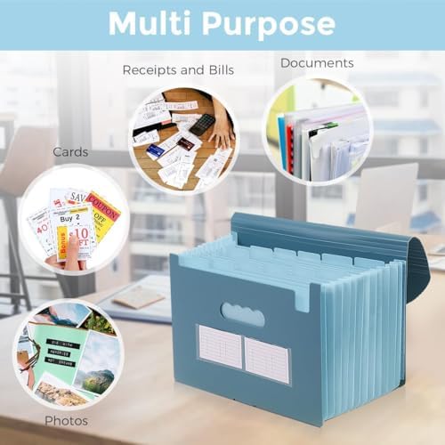 SKYDUE Accordion File Organizer, Expanding File Folder with 13 Pockets, Portable Document Paper Bill Receipt Organizer, Home School Office Supplies, Letter A4 Size Haze Blue - Image 7