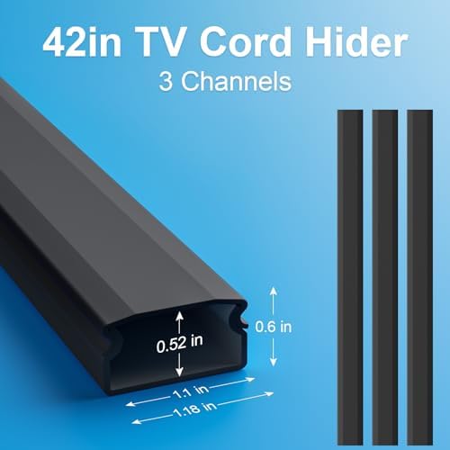 Yecaye TV Cord Hider, 42in Cord Cover Wall Mounted, W1.18in H0.6in, Black - Image 3