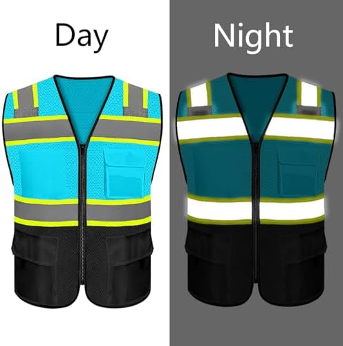 Safety Vest Customize Logo with 5 Pockets & Zipper Reflective High Visibility Vest Class 2 Outdoor Workwear - Image 3