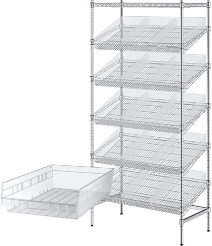 Heavy-Duty Commercial Chrome Storage Shelving Unit 18" x 36" x 74" with 15 Bins - Metal Utility Rack for Tool Organization, Wire Storage Shelf for Office, Warehouse, Garage, and Workshop - Clear by Zedfire