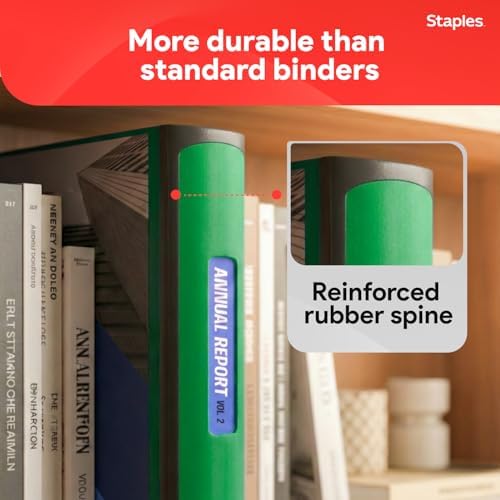Staples Heavy-Duty 3-Inch D-Ring Binder, Green, Holds 600 Sheets - Image 4