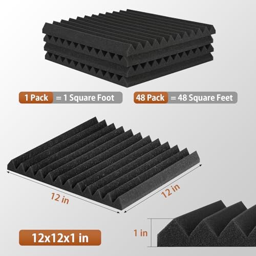 SD SODOCT 48 Pack Self-Adhesive Wedge Acoustic Foam Panels 12" x 12" x 1" - Image 6