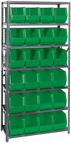 Quantum Storage Systems QSBU-265GN Giant Open Hopper Steel Shelving System, 18" D x 36" W x 75" H, with 7 Shelves and 24 QUS265 Bins, Green by QuantumStorageSystems