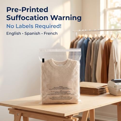 12” X 15” (100 Count) Self Seal Clear Poly Bags with Suffocation Warning - Image 3