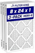 Filter King 8x24x1 Air Filter MERV 8, AC Furnace Filters (3-Pack) by FilterKing