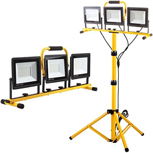 22000 Lumen Work Lights with Stand, 3 Head Portable LED Work Light, with Adjustable&Foldable Tripod Stand, IP66 Waterproof Lamp for Outdoor Indoor Job Site Workshop Garage Construction Site Lighting by GUWELL