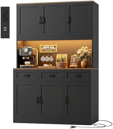 HOSTACK Kitchen Pantry Cabinet, Tall Kitchen Hutch Cabinet, Black/Brown by HOSTACK