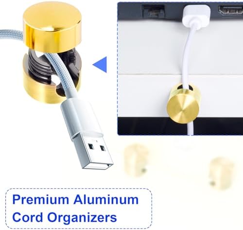 SmallCat 4 Sets Charger Holders for Cords, Gold Color Adjustable Cable Anchor Holders, Adhesive Metal Cord Clips, Cable Management Wire Organizers for Desk, Office, Nightstand - Image 5