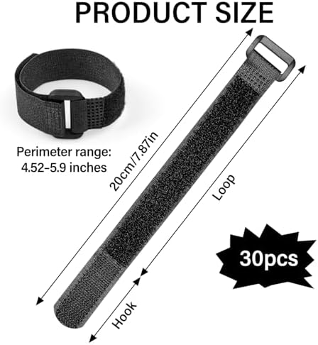 30pcs Reusable Cable Ties 8 Inch - Hook and Loop Cinch Straps for Wire Management - Heavy Duty Cord Organizer & Wire Ties for Electronics, PC, Home & Office - Image 2