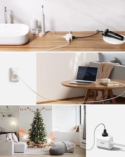 Short Extension Cord 3Ft, SUPERDANNY Mini Flat Plug Power Strip, 13A Indoor - Image 2