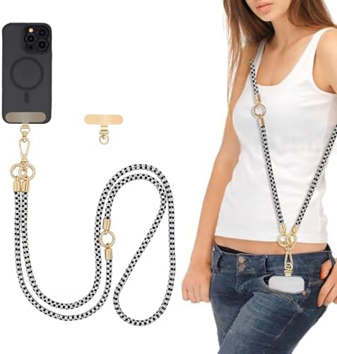 Phone Lanyard Crystal Phone Strap Crossbody, Black White by FUAHXYESFashionPhoneLayeredJewelry