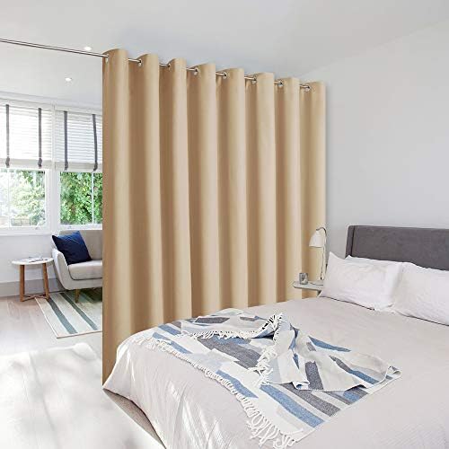 NICETOWN Sound Barrier Room Divider Curtain Screen Partitions, Wide Width Grommet Top Room Dividers Ideas for Office, Loft, Dorm, Hotel, Living Room (Biscotti Beige, 1 Pack, 7ft Tall x 15ft Wide) by NICETOWN