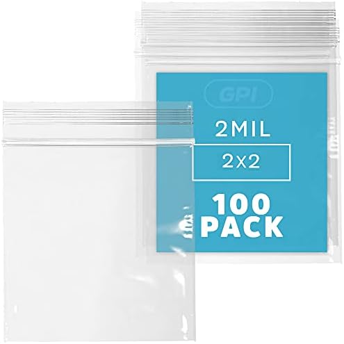 2"x2" Small Zip Bags, 100 Pack, 2 Mil, Reclosable Jewelry Bags by GPI