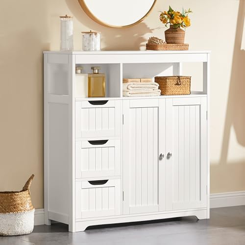 Yaheetech Small Bathroom Storage Cabinet with 3 Drawers & 2 Doors, White - Image 2