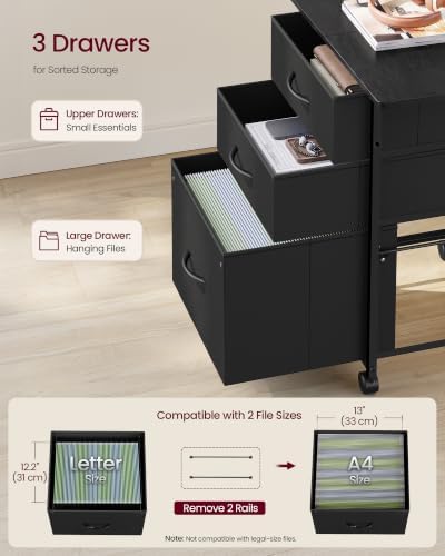VASAGLE 3-Drawer File Cabinet, Mobile Printer Stand with Storage - Image 4