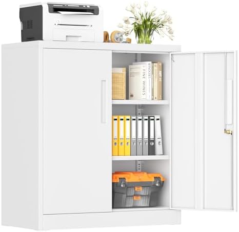 INTERGREAT Metal Storage Cabinet with Doors and Shelves,Lockable Storage Cabinet for Office,35.5 ”White Metal Utility Cabinet Garage Cabinets for Home Office, Garage, Kitchen, Shop by INTERGREAT
