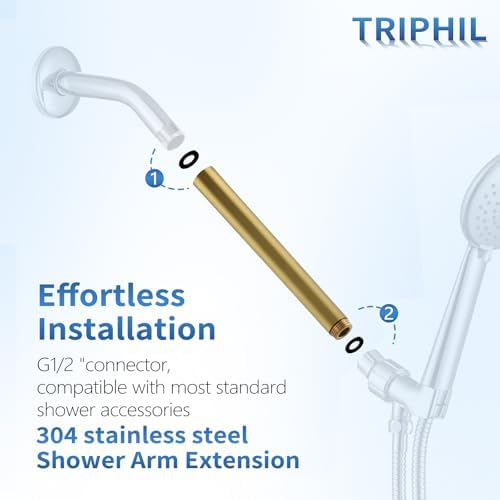 8" Showerhead Extension Arm w/PP Filter Cartridge, 8 Inch 304 Stainless Steel Brushed Gold Shower Arm Extender, Traps Sediment & Rust, Prevents Clogging, Extends Showerhead Life in Hard Water Area - Image 2