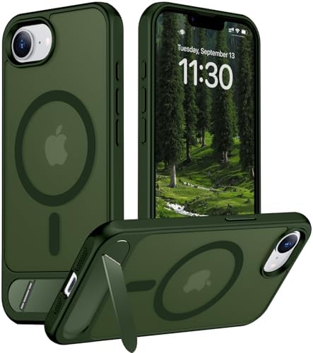 Temdan Magnetic Compatible with iPhone 17e Case & iPhone 16e Case,[Built-in Invisible Kickstand][Compatible with MagSafe][Military Grade Shockproof] Slim Translucent Matte Case for iPhone 16e/17e 6.1" by Temdan