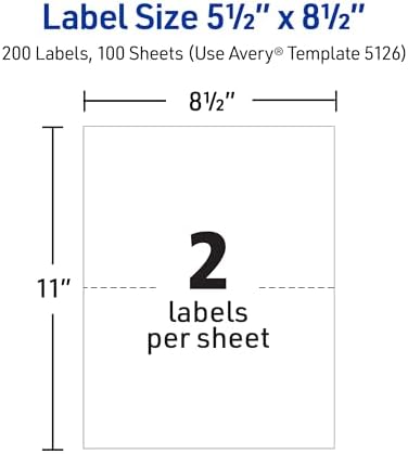 Avery Half-Sheet Printable Shipping Labels, 5.5" x 8.5" Customizable Stickers, White, 1,000 Blank Mailing Labels Total, Great for Mailing, Shipping, Organizing, and More (5-Pack of 5126) - Image 5