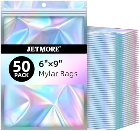 JETMORE Holographic Bags 50 PCS Mylar Bags 6x9" Resealable Embroidery Bags by Jetmore