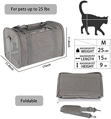 Cat Carrying Case - Pet Carrier Airline Approved, Protable and Breathable Pet Travel Carrier Removable Fleece Pad, Collapsible Cat Carrier Dog Carrier for Medium Cats Small Cats Dogs (17*11*11 grey) - Image 2