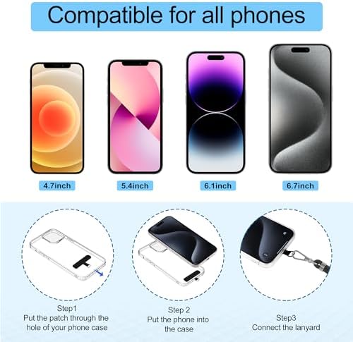 takyu Cell Phone Lanyard, Crossbody Phone Lanyard Adjustable Neck Strap and 2 Pack Phone Wrist Strap with Phone Tether Patches for Most Smartphones-2Black+Grey - Image 5