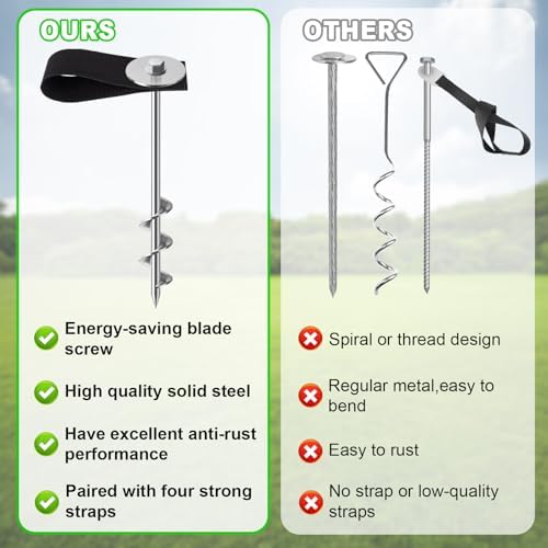 Eurmax USA 4 Pack Universal Ground Anchors High Wind, Heavy Duty Screw-in Trampoline Stakes with 4 Straps, Upgraded Commercial Anchor Kit for Outdoor Sheds, Swing Sets & Mobile Homes (Silver) - Image 5