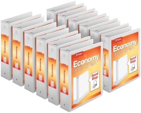 Cardinal Economy 3-Ring Binders, 3", Round Rings, Holds 625 Sheets, ClearVue Presentation View, Non-Stick, White, Carton of 12 (90651) by TOPSProducts