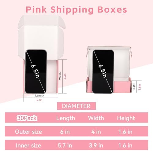 30 Pack 6x4x1.6 Small Shipping Boxes for Small Business, Pink Corrugated Cardboard Boxes for Shipping Packaging Mailing - Image 2