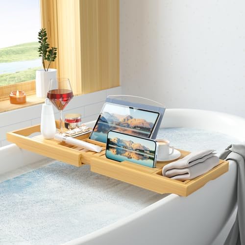 Sen Yi Bao Luxury Bamboo Bathtub Tray - Wooden Expandable Caddy with Book, Tablet, Wine Holder - Gift Idea - Image 4