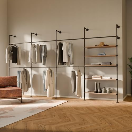 pamo Wall Mounted Clothing Rack with Oak Sheves – 154" W × 87" H, 1235 lbs by pamo