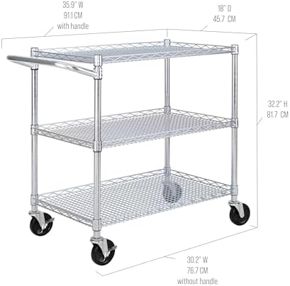 Seville Classics UltraDurable NSF Commercial Heavy Duty Metal Rolling Utility Cart, w/ Steel Shelves, Handle Bar for Restaurant, Garage, Warehouse, Kitchen, Office, Top Shelf (36"W x 18"D) - Image 5