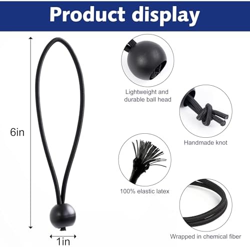 60 Pcs Bungee Cords with Balls, tarp tie Downs, 6 Inch Bungee Balls, Stretchable and Durable Bungee Cords Heavy Duty Outdoor, Tarp Straps for Camping, Tents, Cargo (Black) - Image 2