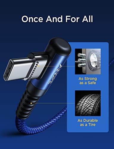 AINOPE USB C Cable 60W 2-Pack 6.6ft Nylon Braided USB C to USB C Cable Type C Charger Fast Charging Right Angle USBC Cable Charger Cord for iPhone 16 Pro Max 15 Plus Samsung S24 S23 iPad Pro Blue - Image 6