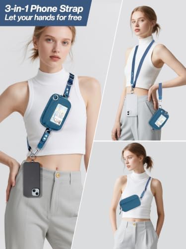 Tiostep Clip and Go Strap for Phone with Wallet Crossbody Phone Lanyard Adjustable and Detachable RFID Wristlet Wallet (Blue Peacock, Large) - Image 2