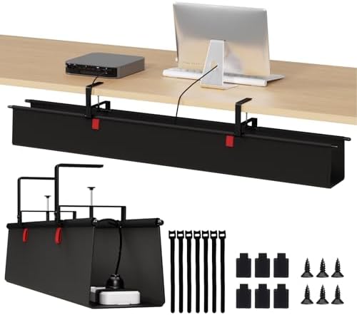 Under Desk Cable Management Tray, 48" Fabric Wire Cord Organizer, Black by JOLENSOY