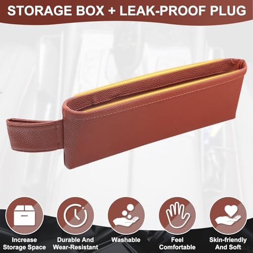 2 Pack Update Car Seat Gap Filler Organizer Leather Console Storage Box Front Side Pocket Seats Organizers Filler Interior Car Accessories for Phone Wallet Coin Key Sunglasses (Brown) - Image 3