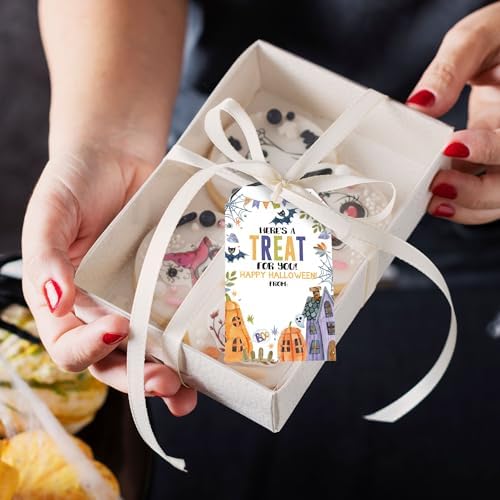 Halloween Paper Gift Tags with String-50Pcs, Here's A Treat for You Happy Halloween Tags for Goodie Bags, 2 x 3.5 Inch Writable Waterproof Hanging Labels for Decor Party Supplies, Gift Wrapping-B07 - Image 5