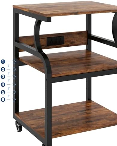 Natwind 3 Tier Large Printer Stand, 24"x20", with Charging Station,Retro - Image 3