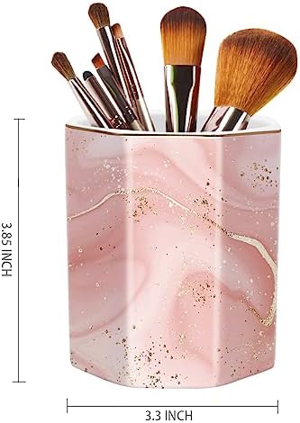 Cute Pen Holder for Desk, Ceramic Pencil Holder, Pen Cup Marker Holder Makeup Brush Holders, Desk Accessories & Workspace Organizers for Home, Office, Red Marble - Image 2