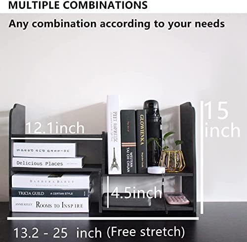 YGYQZ Adjustable Desktop Shelf Organizer, 3-Tier Desk Shelf, Black - Image 6