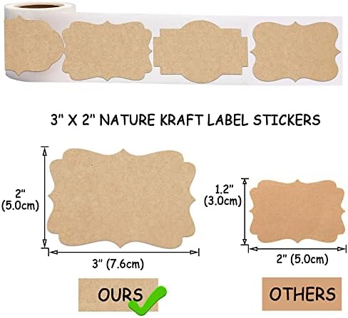 2" x 3" Kraft Label Stickers Writable Gift Labels, 200PCS Self-Adhesive Brown Labels for Essential Oil Bottle, Jars, Food Storage or Gift Decoration - Image 2