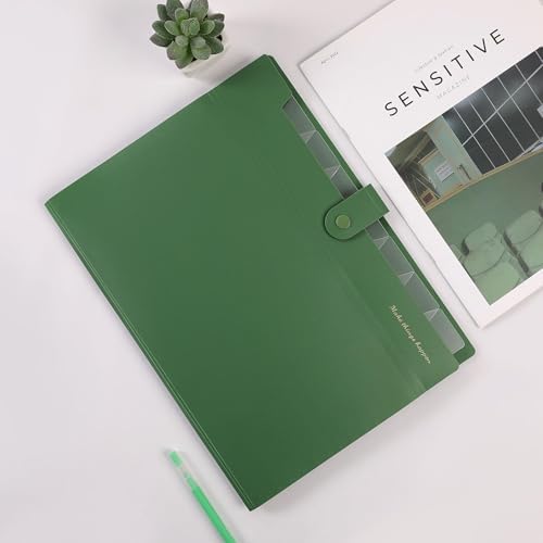 SKYDUE Expanding File Folders with 8 Pockets, Accordion File Organizer with Labels, Portable Paper Bill Receipt Organizer, Letter Size, Home School Office Supplies, Olive Green - Image 2