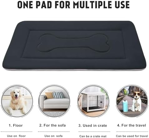 Dog Bed Soft Dog Crate Pad Mat for Medium/Large Dogs, 36 in Non-Slip Bottom Washable Dog Sleeping Mattress Pet Beds Cat Bed Kennel Pad, Dark Blue Gray - Image 4