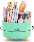 KONVINIT Pencil Pen Holder for Desk, 5 Slots 360-Degree Rotating Desktop Organizer, Cute Desk Organizers and Accessories for School, Home, Office and Art Supply, Mint Green by KONVINIT