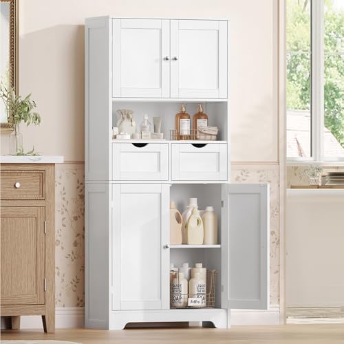 TEENFON Tall Bathroom Storage Cabinet with 4 Doors & 2 Adjustable Shelves - Image 2