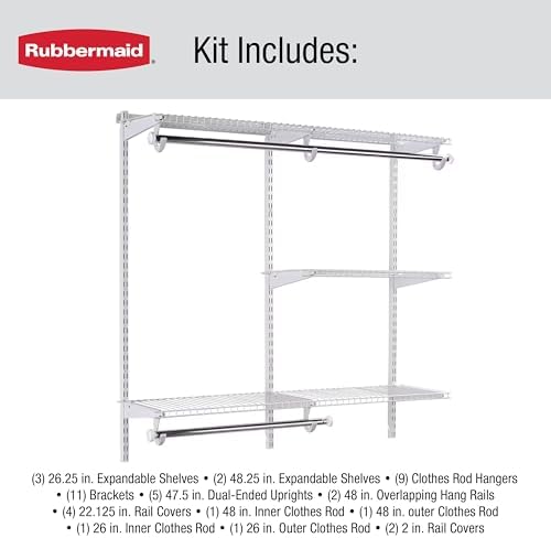 Rubbermaid Configurations Custom Closet Kit 6-10 Ft. Adjustable Metal Wire Shelving White Finish Expandable Organization System Hardware Included for Home Closet/Pantry/Laundry/Mudroom - Image 6