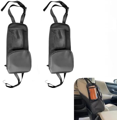 2PCS Car Seat Side Organizer, Multi-Pocket Storage Hanging Bag, Multifunctional Mesh Net Pocket, Holds Phones, Drink, Glasses, Wallet, for Cars, Trucks, Black by Unknown